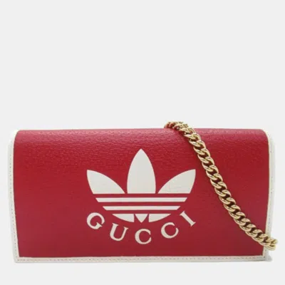 Pre-owned Gucci X Adidas Red Leather Wallet On Chain