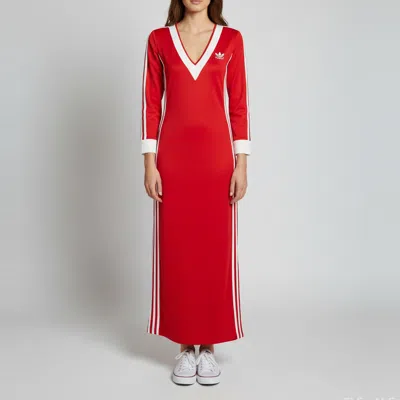 Pre-owned Gucci X Adidas Red Striped Jersey Slitted Maxi Dress S