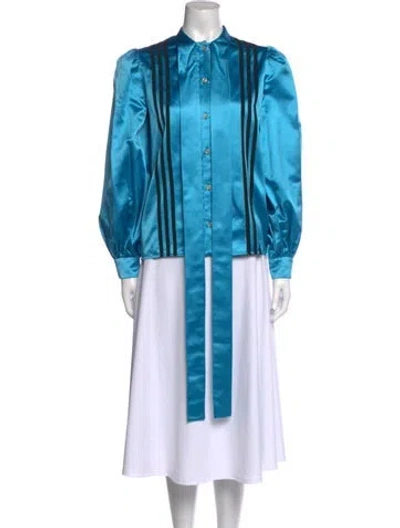 Pre-owned Gucci X Adidas Silk Mock Neck Button-up Top In Blue
