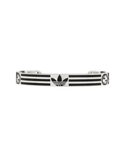 Gucci X Adidas Silver Enamel Cuff Bracelet 17 (authentic Pre-loved) In White