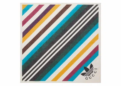 Pre-owned Gucci X Adidas Stripe Print Cotton Scarf In Ivory