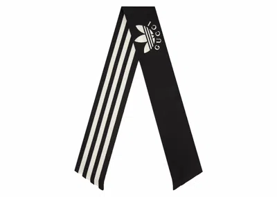 Pre-owned Gucci X Adidas Striped Silk Neck Bow In Black/ivory In Multi
