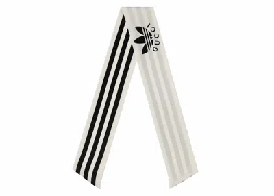Pre-owned Gucci X Adidas Striped Silk Neck Bow In Ivory/black In Multi