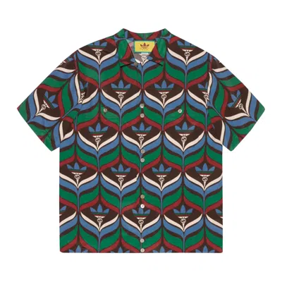 Pre-owned Gucci X Adidas Trefoil Print Bowling Shirt 'brown/green' | Men's Size 46
