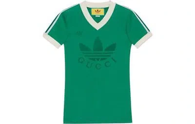 Pre-owned Gucci X Adidas V-neck T-shirt Green