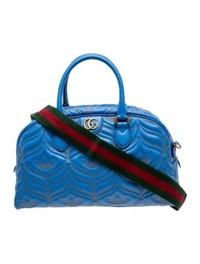 Pre-owned Gucci X Adidas Web Shoulder Bag Medium In Blue