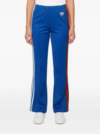 Pre-owned Gucci X Adidas Web Stripe Flared Track Pants In Blue