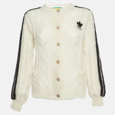 Pre-owned Gucci X Adidas White Pointelle And Cable Knit Cardigan S