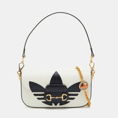 Pre-owned Gucci X Adidas White/black Leather Horsebit 1955 Shoulder Bag