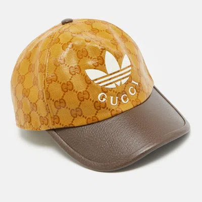 Pre-owned Gucci X Adidas Yellow Gg Coated Canvas Baseball Cap Xs