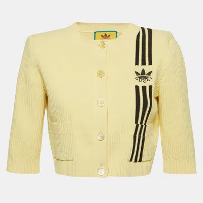 Pre-owned Gucci X Adidas Yellow Rib Knit Buttoned Crop Cardigan S