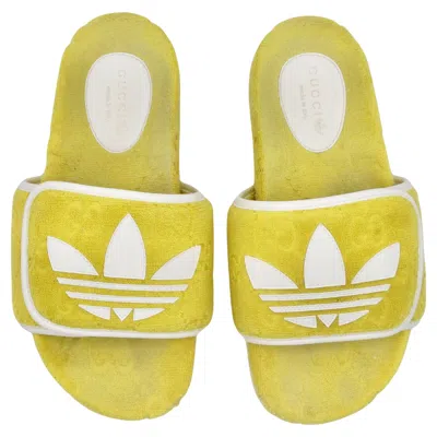 Pre-owned Gucci X Adidas Yellow Terry Cloth Gg Monogram Platform Sandals