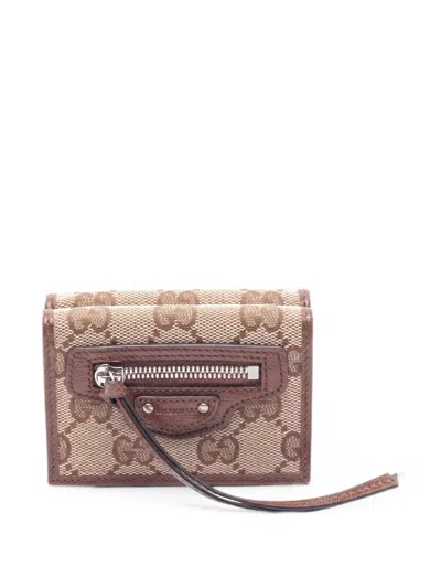 Pre-owned Gucci X Balenciaga 2010s Leather Trifold Wallet In Neutral