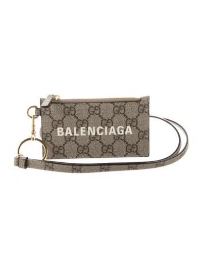 Pre-owned Gucci X Balenciaga 2021 The Hacker Project Card Case W/ Strap Wristlet In Neutral