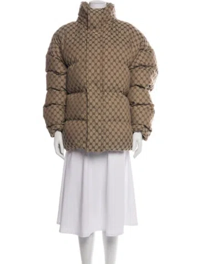 Pre-owned Gucci X Balenciaga 2022 Patterned Down Jacket In Brown