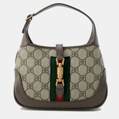 Pre-owned Gucci X Balenciaga Bb Canvas Mini The Hacker Project Jackie Shoulder Bag In Beige