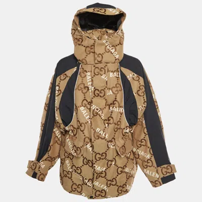 Pre-owned Gucci X Balenciaga Beige/black Jumbo Gg Canvas The Hacker Project Jacket S In Sand