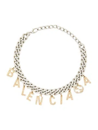 Pre-owned Gucci X Balenciaga Crystal Two-tone 'the Hacker Project' Script Choker Necklace, 17" In Transparent