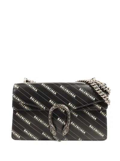 Pre-owned Gucci X Balenciaga Dionysus Leather Shoulder Bag In Black