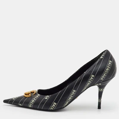 Pre-owned Gucci X Balenciaga Hacker Project Knife Size 40 Black Leather Logo Print Pumps
