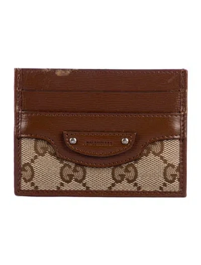 Pre-owned Gucci X Balenciaga Hacker Project Neo Classic Gg Canvas Card Holder Gg Canvas Card Holder In Brown