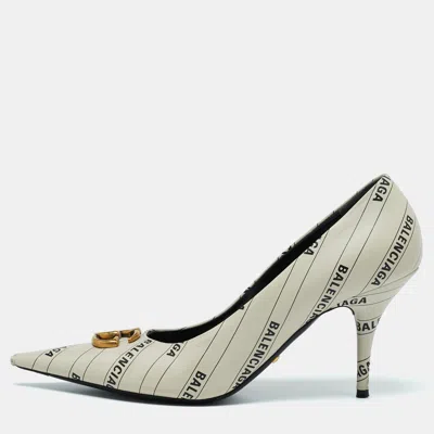 Pre-owned Gucci X Balenciaga Off White Leather Hacker Project Knife Marmont Leather Pumps Size 38