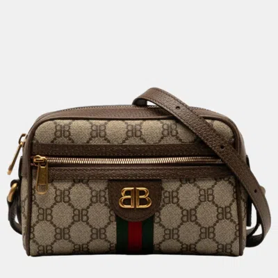 Pre-owned Gucci X Balenciaga The Hacker Project Bb Supreme Camera Bag In Brown