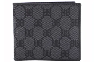 Pre-owned Gucci X Balenciaga The Hacker Project Bi-fold Wallet (double Bill Compartment) Black