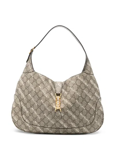 Pre-owned Gucci X Balenciaga The Hacker Project Gg Supreme Jackie 1961 Shoulder Bag In Neutral