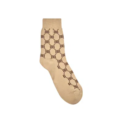 Pre-owned Gucci X Balenciaga The Hacker Project Hacker Bb Tennis Socks 'beige' | Tan | Men's Size M In Brown