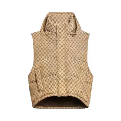 Pre-owned Gucci X Balenciaga The Hacker Project Hacker Cocoon Puffer Gilet Vest 'beige/ebony' | Tan | Women's  In Brown