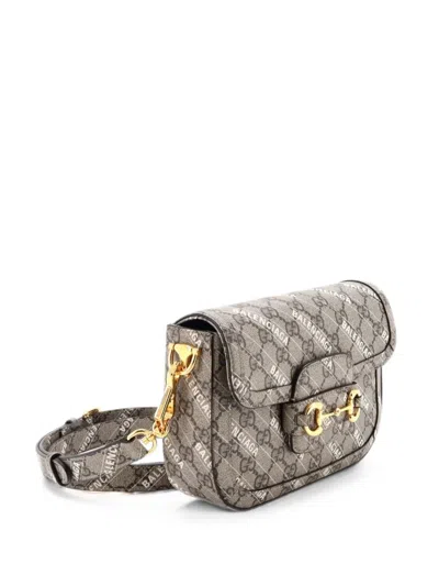 Pre-owned Gucci X Balenciaga The Hacker Project Horsebit 1955 Gg Coated Canvas Mini Shoulder Bag In Brown