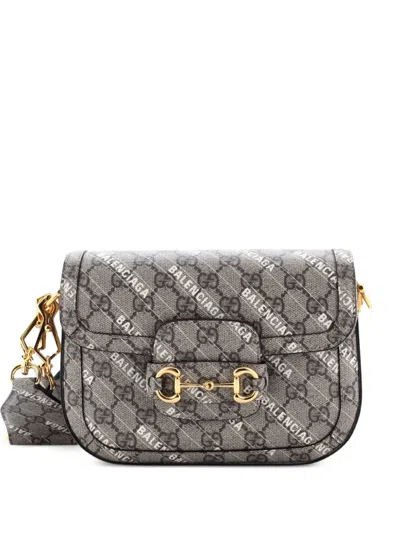 Pre-owned Gucci X Balenciaga The Hacker Project Horsebit 1955 Gg Coated Canvas Small Shoulder Bag In Brown