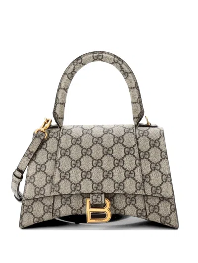 Pre-owned Gucci X Balenciaga The Hacker Project Hourglass Top Handle Bag Gg Coated Canvas Small Shoulder Bag In Brown