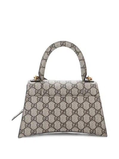 Pre-owned Gucci X Balenciaga The Hacker Project Hourglass Top Handle Bag Gg Coated Canvas Small Shoulder Bag In Brown