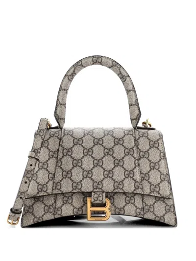 Pre-owned Gucci X Balenciaga The Hacker Project Hourglass Top Handle Bag Gg Coated Canvas Small Shoulder Bag In Neutral