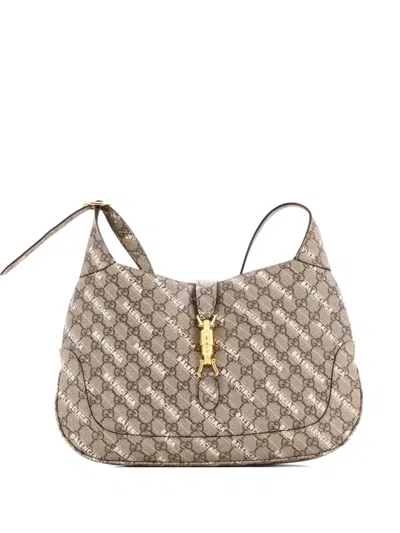 Pre-owned Gucci X Balenciaga The Hacker Project Jackie 1961 Gg Coated Canvas Medium Hobo Bag In Brown