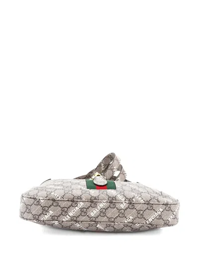 Pre-owned Gucci X Balenciaga The Hacker Project Jackie 1961 Gg Coated Canvas Small Hobo Bag In Brown