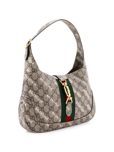 Pre-owned Gucci X Balenciaga The Hacker Project Jackie 1961 Gg Coated Canvas Small Hobo Bag In Brown