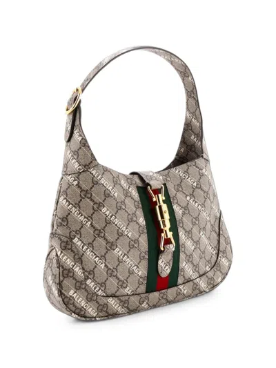 Pre-owned Gucci X Balenciaga The Hacker Project Jackie 1961 Gg Coated Canvas Small Hobo Bag In Brown