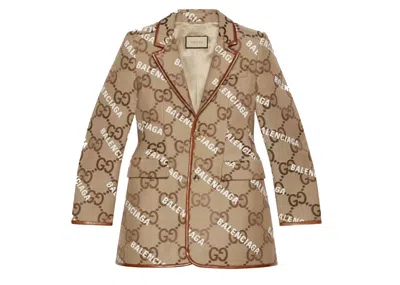 Pre-owned Gucci X Balenciaga The Hacker Project Jumbo Gg Men Jacket In Beige/ebony