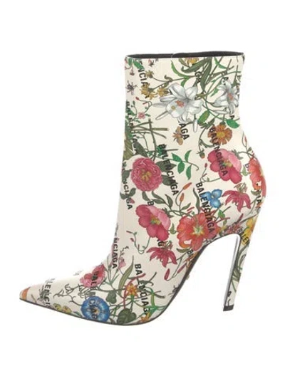 Pre-owned Gucci X Balenciaga The Hacker Project Knife Flora Print Boots W/ Tags In Neutrals/white