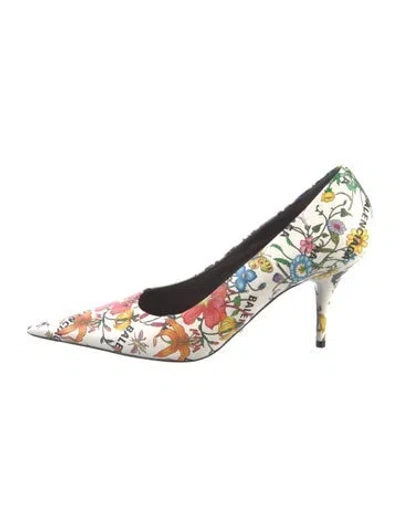 Pre-owned Gucci X Balenciaga The Hacker Project Knife Flora Print Pumps In White