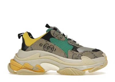 Pre-owned Gucci X Balenciaga The Hacker Project Triple S Green Yellow (women's) Sneakers In Beige/ebony/blue
