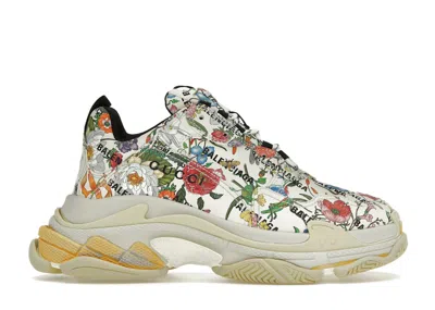 Pre-owned Gucci X Balenciaga The Hacker Project Triple S (women's) Sneakers In Flora Print/ivory