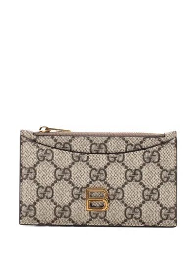 Pre-owned Gucci X Balenciaga The Hacker Project Zip Case Gg Coated Canvas Card Holder In Brown
