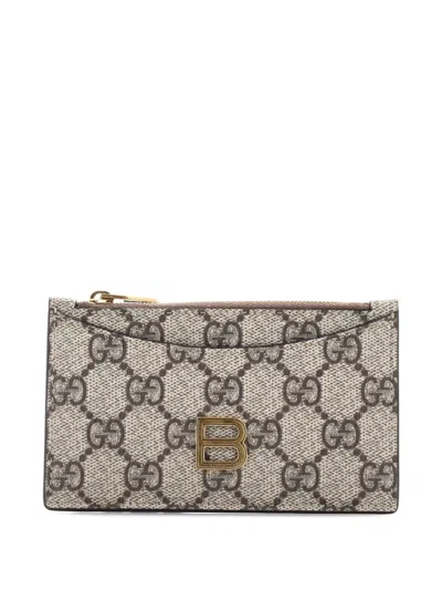Pre-owned Gucci X Balenciaga The Hacker Project Zip Case Gg Coated Canvas Card Holder In Brown