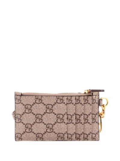 Pre-owned Gucci X Balenciaga The Hacker Project Zip Case With Strap Gg Coated Canvas Card Holder In Brown