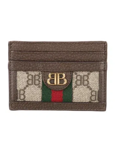 Pre-owned Gucci X Balenciaga Web Accent Printed Card Holder In Brown
