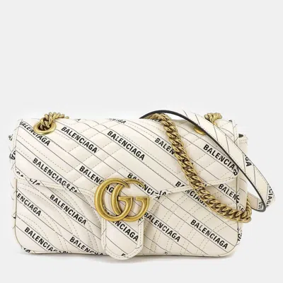 Pre-owned Gucci X Balenciaga White Leather The Hacker Project Gg Marmont Shoulder Bag